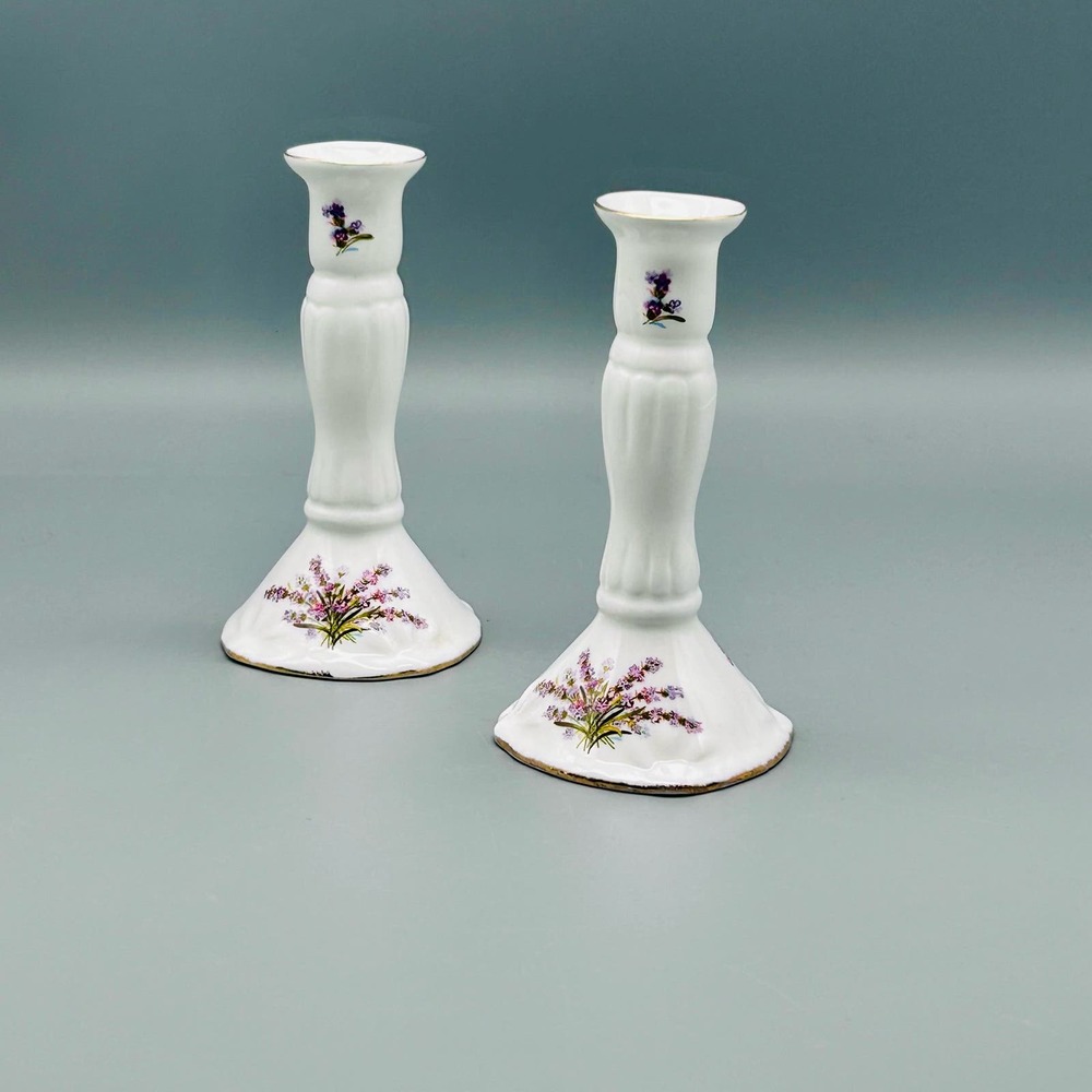Vintage Fine China Floral Candlestick Holders 2 Piece